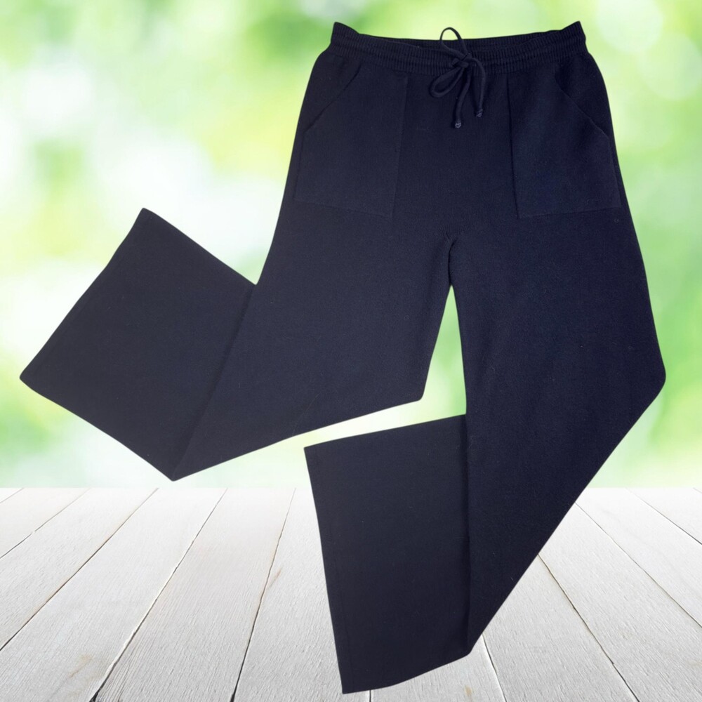 MADE in ITALY Wide Leg Sweater Knit Pants Pull On Drawstring Pockets Navy Size M